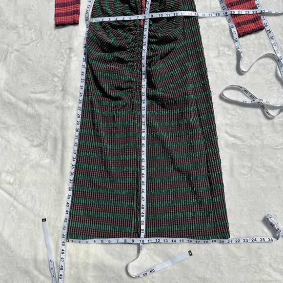 Rachel Comey Lamarr Dress Green Multi Stretchy Stripe Seersucker Size 6 NWT $595 - Picture 14 of 16